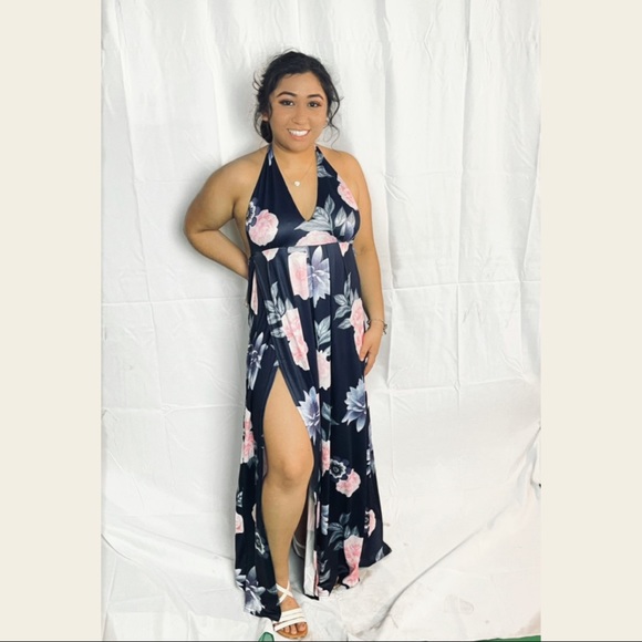 Floral V Neck Maxi Dress - Picture 2 of 2